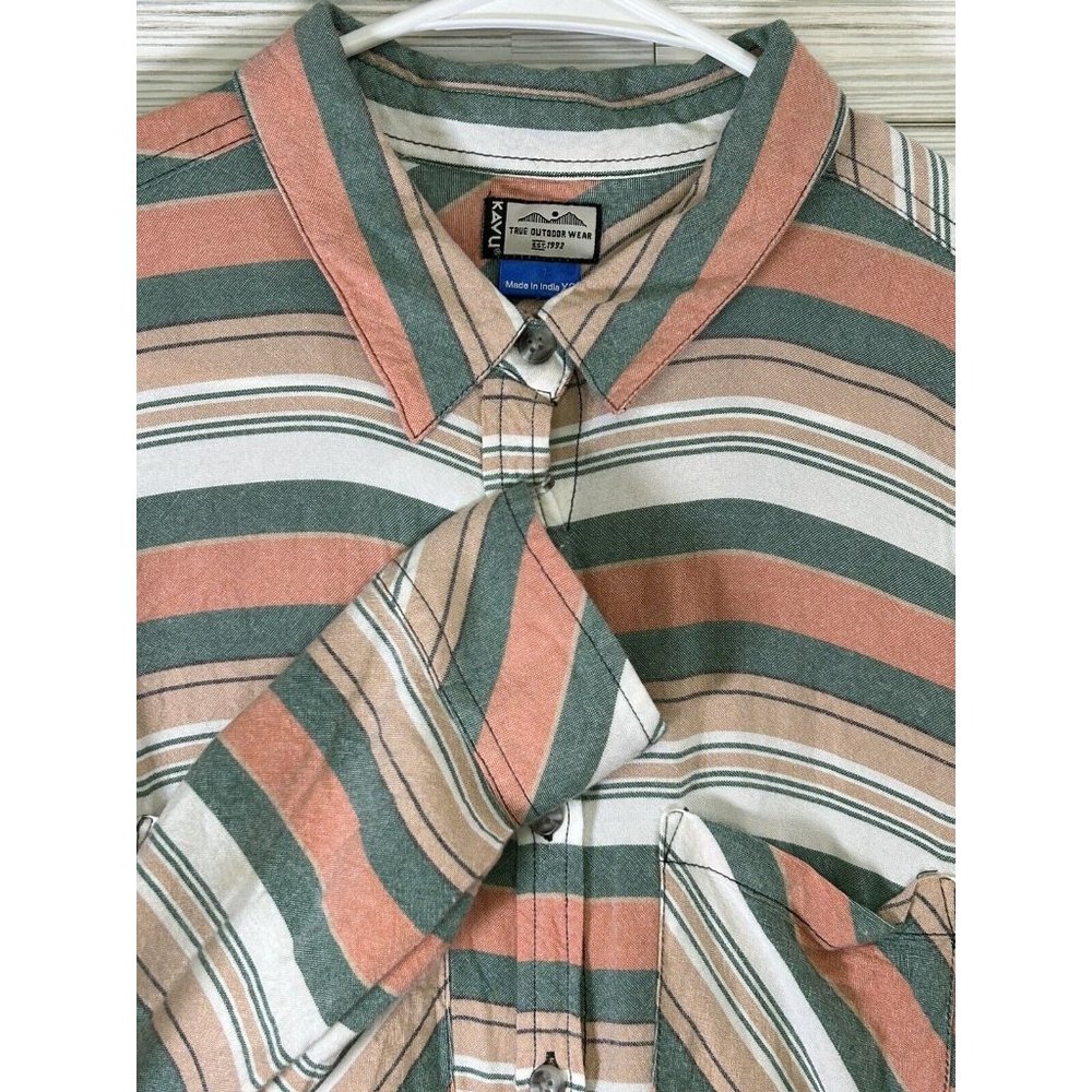 Kavu Britt Shirt - Women's Pink Green Stripe XS Rayon Long Sleeve‎ Yoga